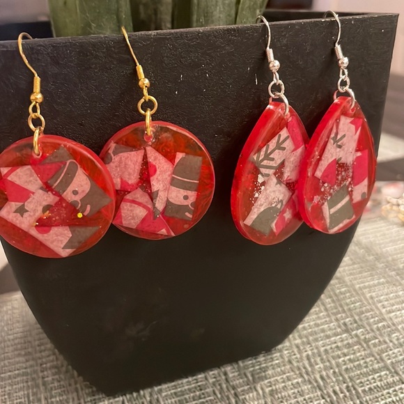 XMAS Handmade Festive Medium Holiday Earrings Red Teardrop - Picture 9 of 9